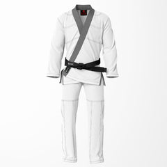 Combat Basic White with Gray Stitching and Gray Lapel Brazilian Jiu Jitsu Gi (BJJ GI)