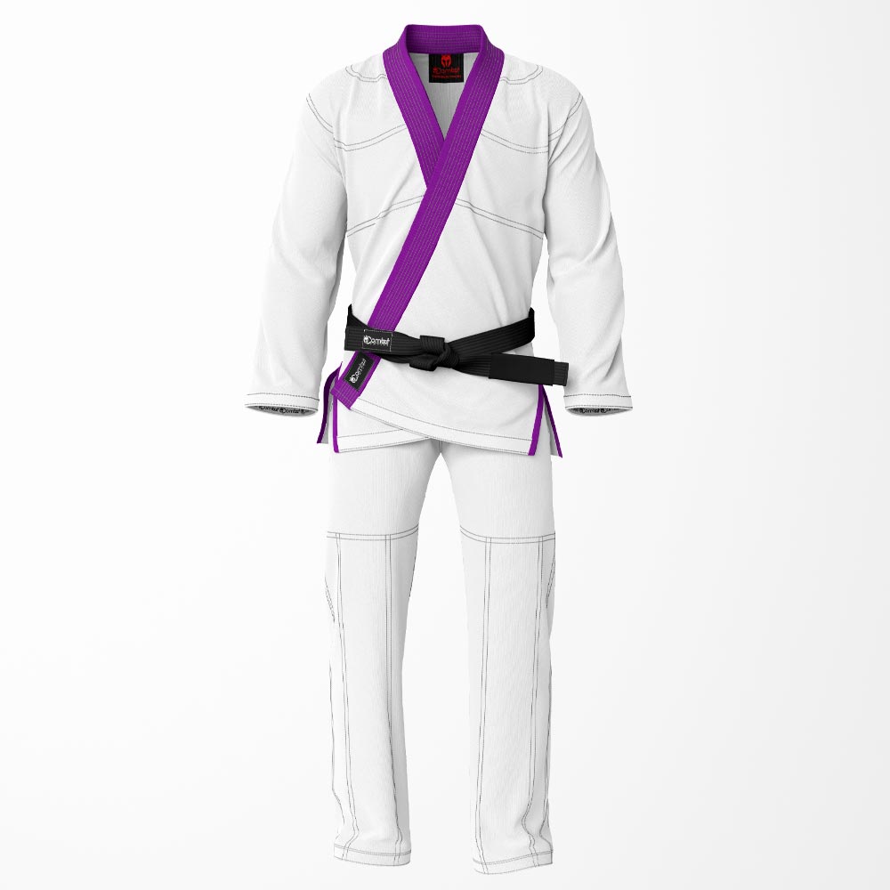 Combat Basic White with Gray Stitching and Purple Lapel Brazilian Jiu Jitsu Gi (BJJ GI)