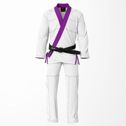 Combat Basic White with Gray Stitching and Purple Lapel Brazilian Jiu Jitsu Gi (BJJ GI)