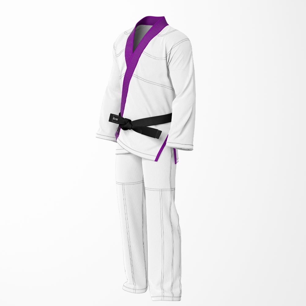 Combat Basic White with Gray Stitching and Purple Lapel Brazilian Jiu Jitsu Gi (BJJ GI)