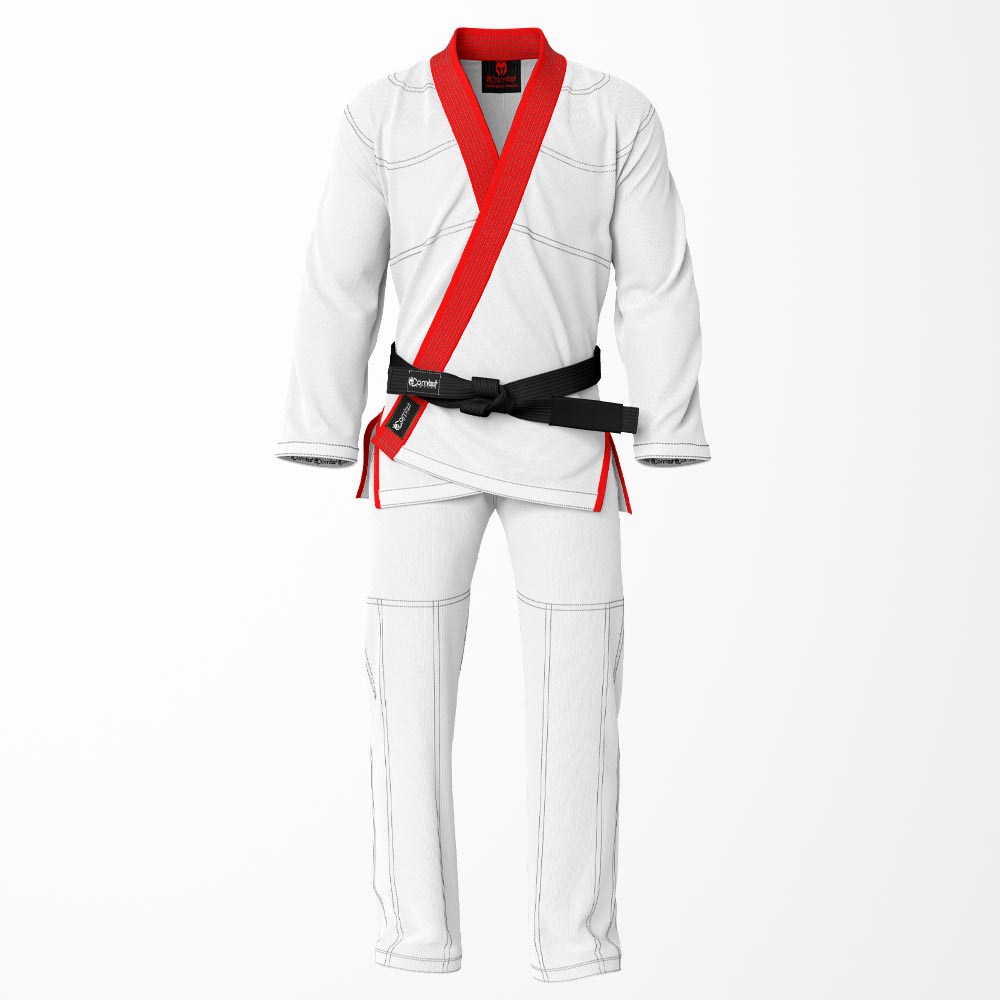 Combat Basic White with Gray Stitching and Red Lapel Brazilian Jiu Jitsu Gi (BJJ GI)