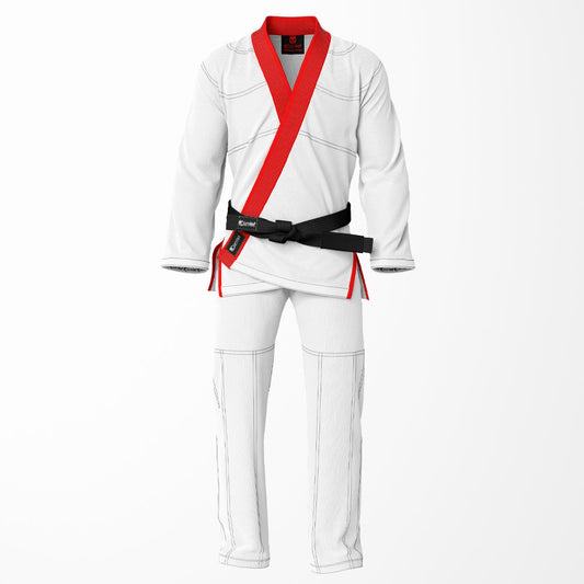 Combat Basic White with Gray Stitching and Red Lapel Brazilian Jiu Jitsu Gi (BJJ GI)