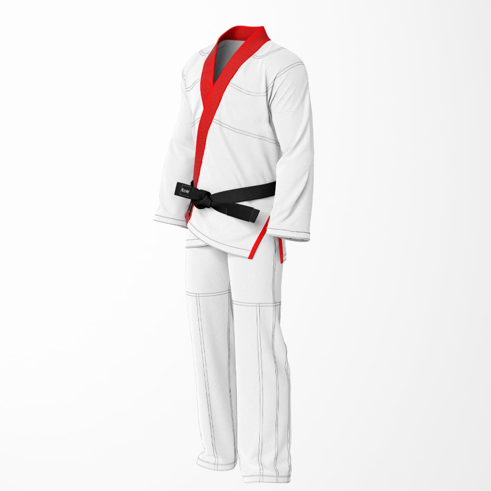 Combat Basic White with Gray Stitching and Red Lapel Brazilian Jiu Jitsu Gi (BJJ GI)