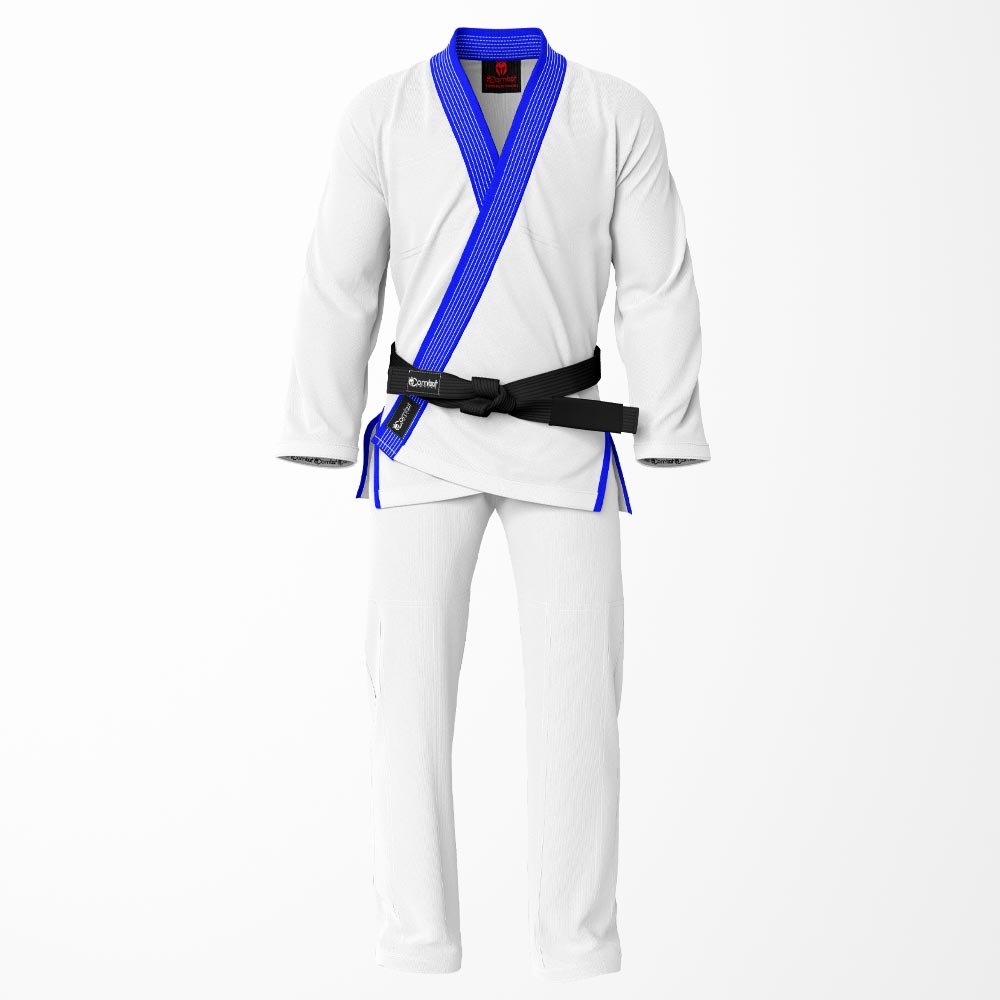 Combat Basic White with White Stitching and Blue Lapel Brazilian Jiu Jitsu Gi (BJJ GI)