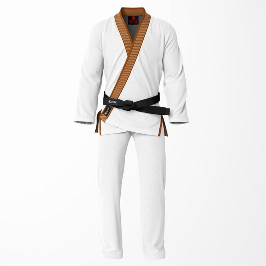 Combat Basic White with White Stitching and Brown Lapel Brazilian Jiu Jitsu Gi (BJJ GI)