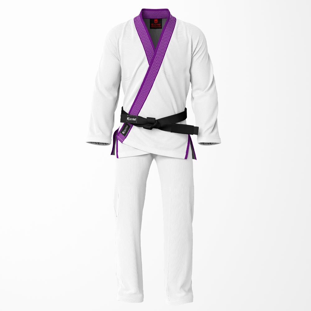 Combat Basic White with White Stitching and Purple Lapel Brazilian Jiu Jitsu Gi (BJJ GI)