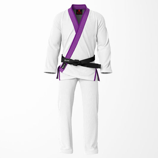 Combat Basic White with White Stitching and Purple Lapel Brazilian Jiu Jitsu Gi (BJJ GI)