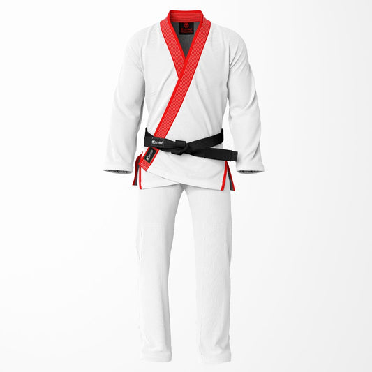 Combat Basic White with White Stitching and Red Lapel Brazilian Jiu Jitsu Gi (BJJ GI)