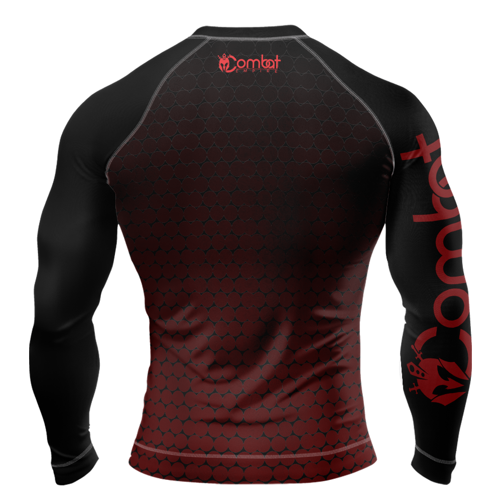MMA Black with Red Texture Long Sleeve Rash Guard