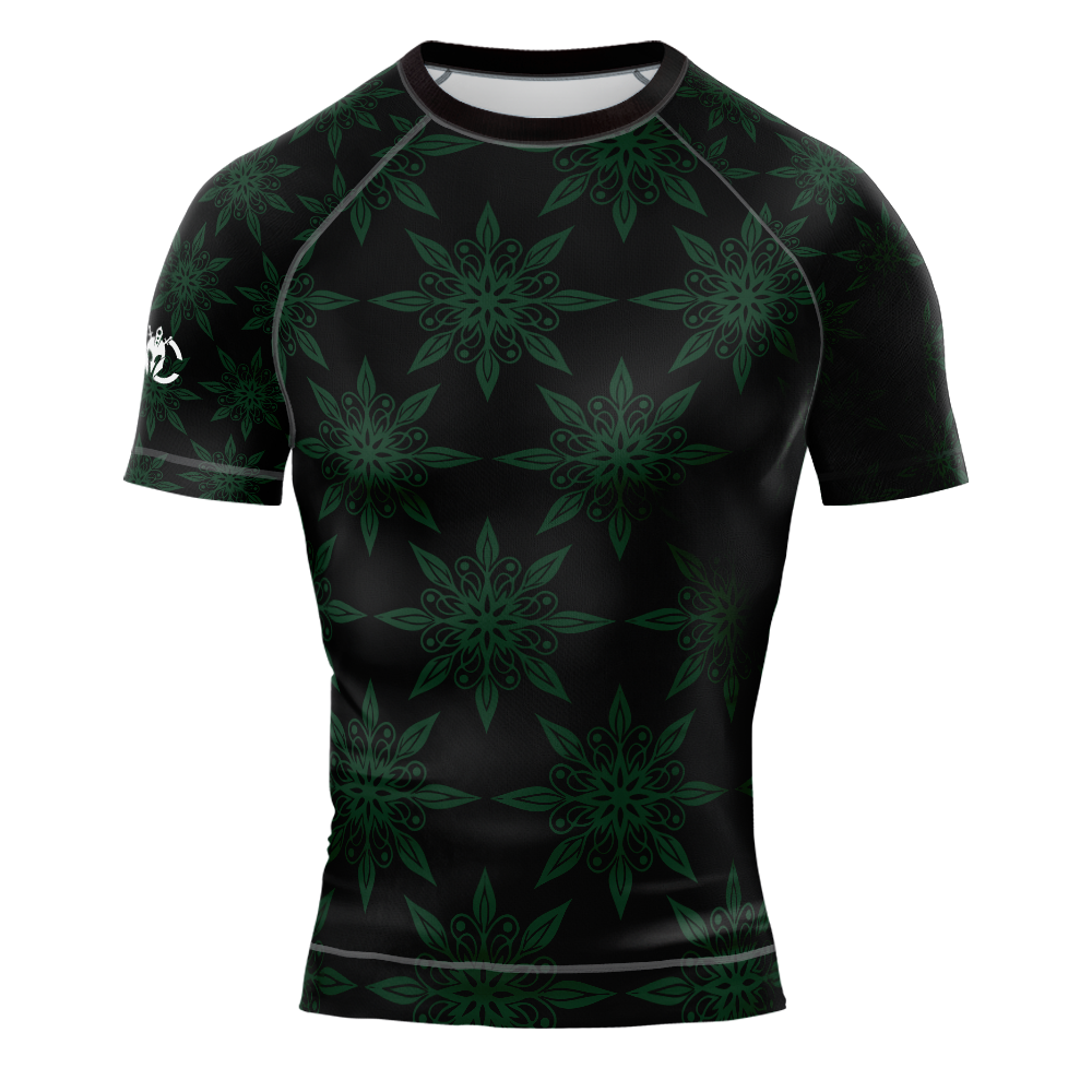 MMA Green Floral Short Sleeve Rash Guard
