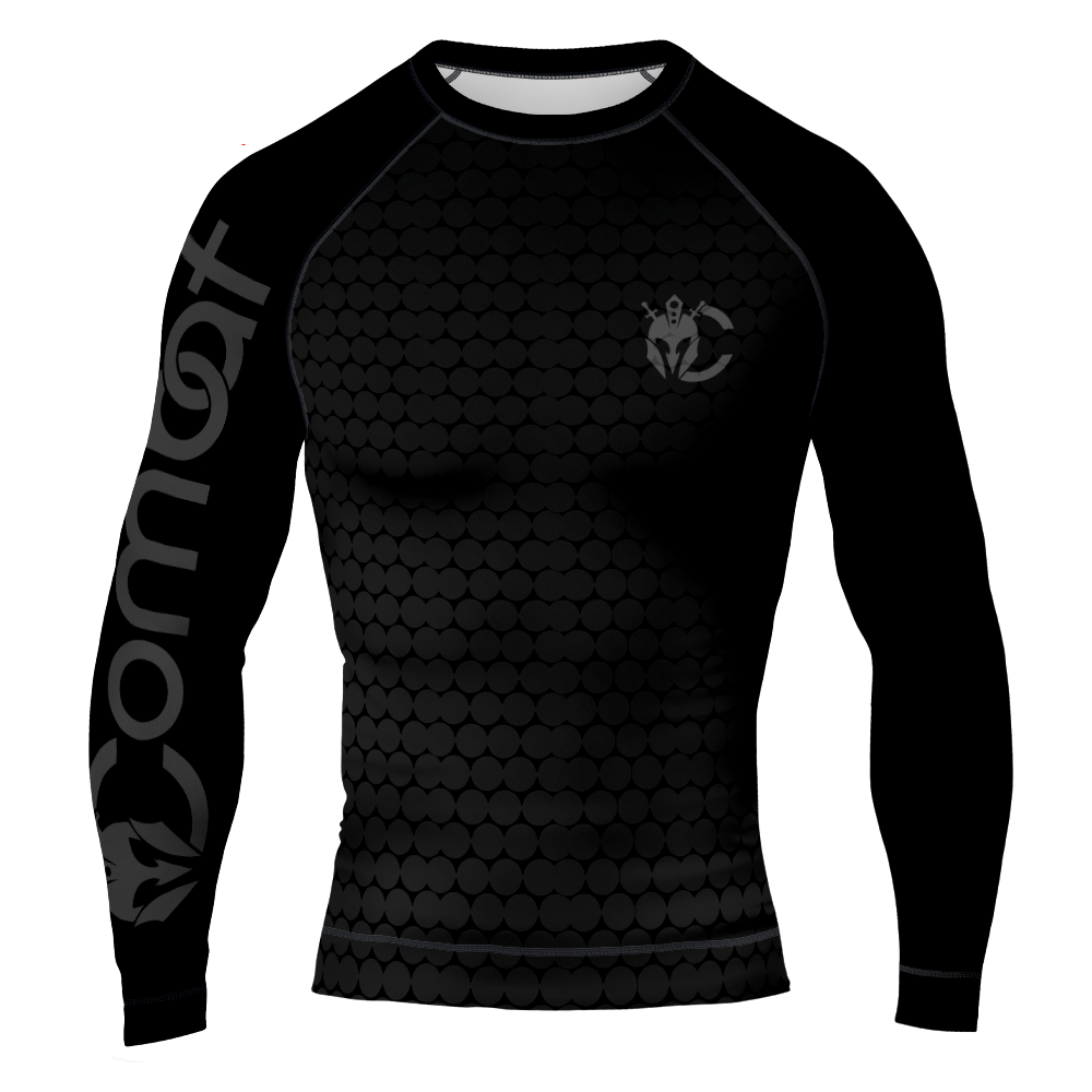 MMA Black with White Texture Long Sleeve Rash Guard