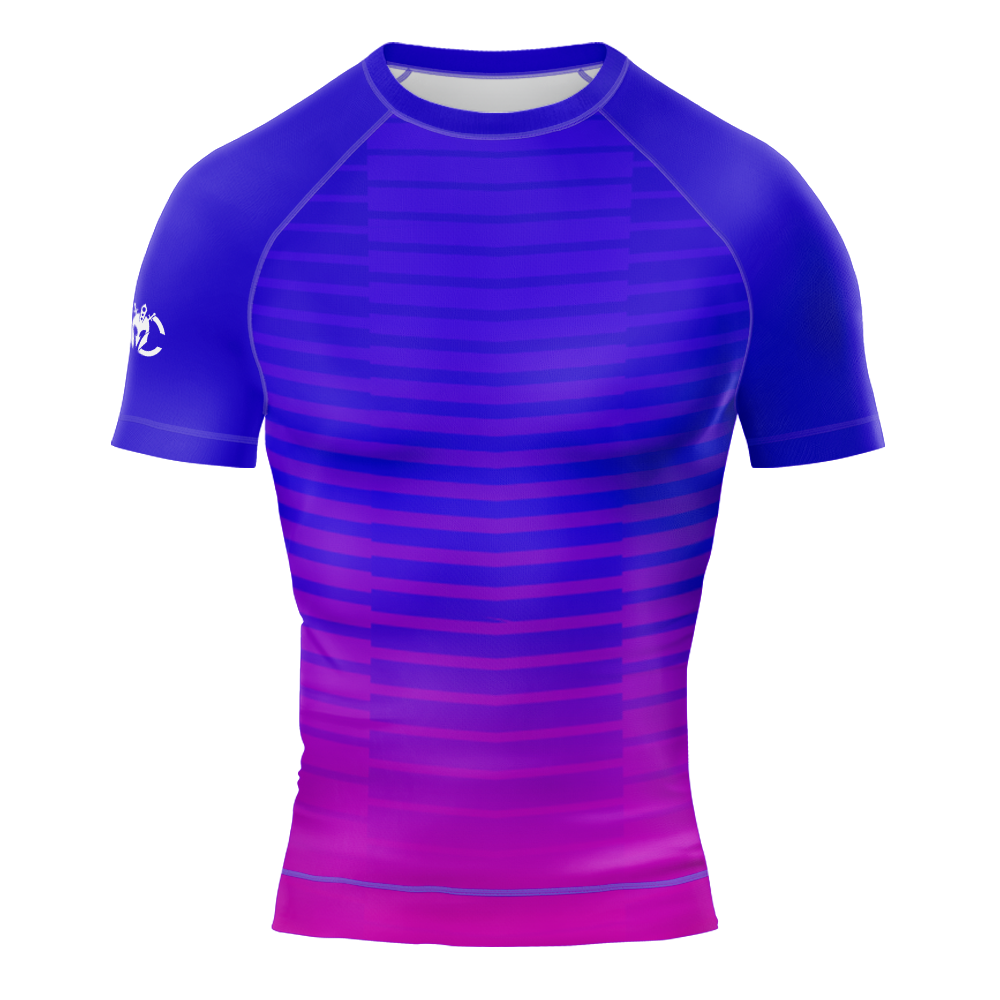 MMA Blue Purple Gradient Stripes Gradient Short Sleeve Rash Guard