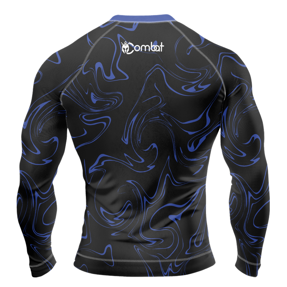 MMA Long Sleeve Blue Smoke Rash Guard
