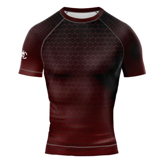 MMA Red With Black Geometric Style Short Sleeve Rash Guard