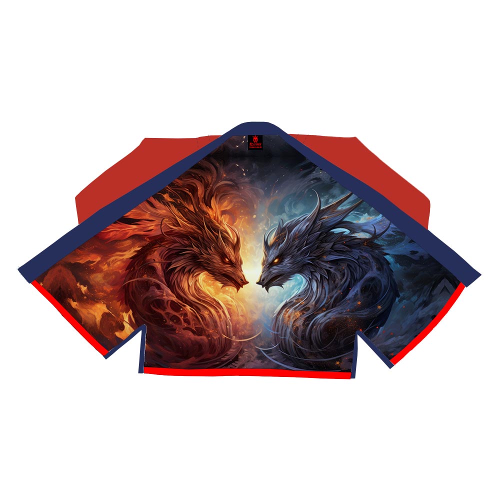 Fire and Ice Dragon Combat Sublimation Brazilian Jiu Jitsu Gi - Red/Blue BJJ GI
