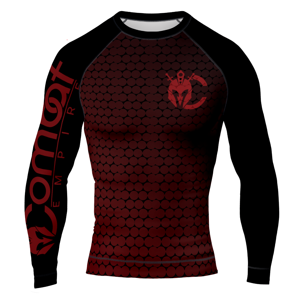 MMA Black with Red Texture Long Sleeve Rash Guard