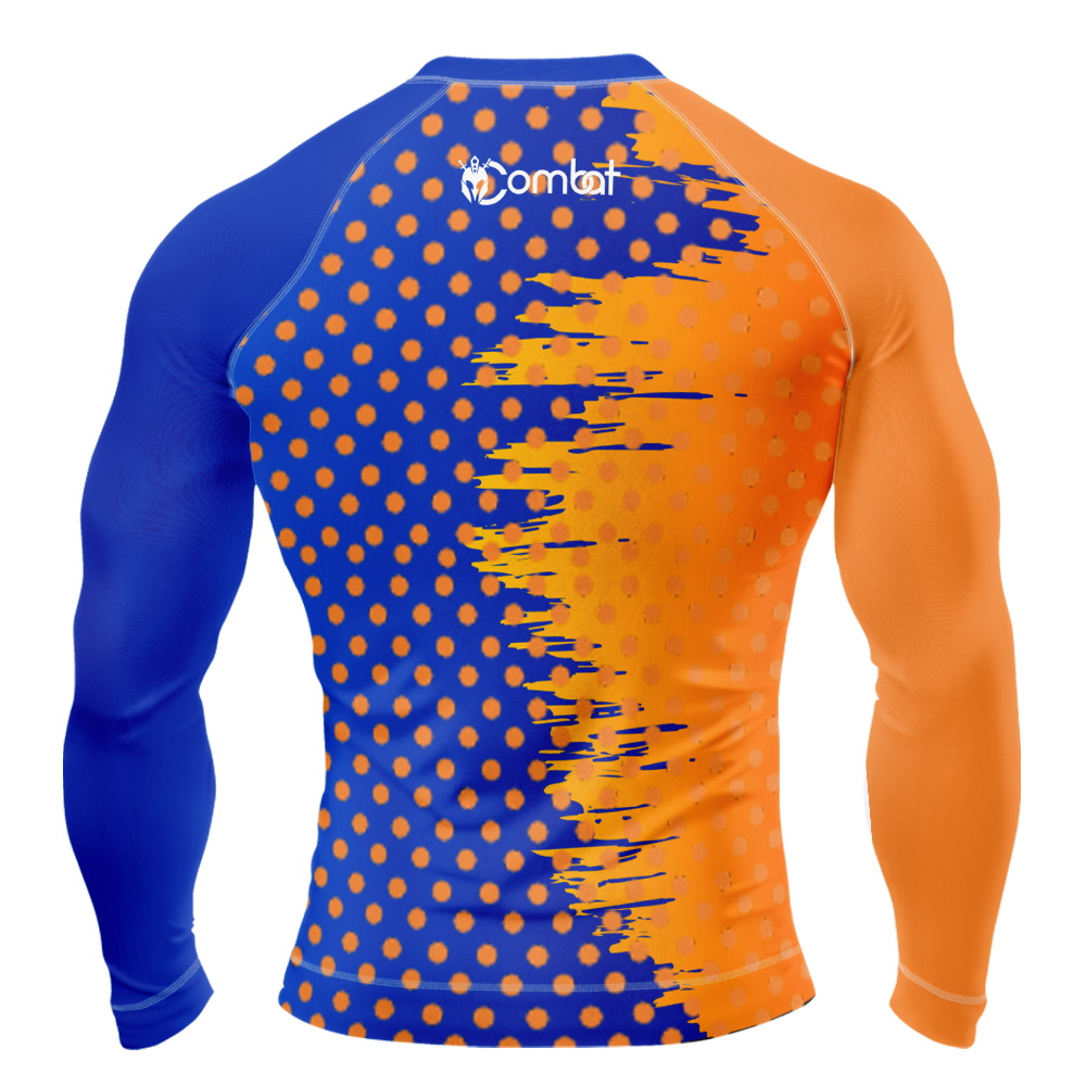 MMA Long Sleeve Gold and Blue Texture Rash Guard