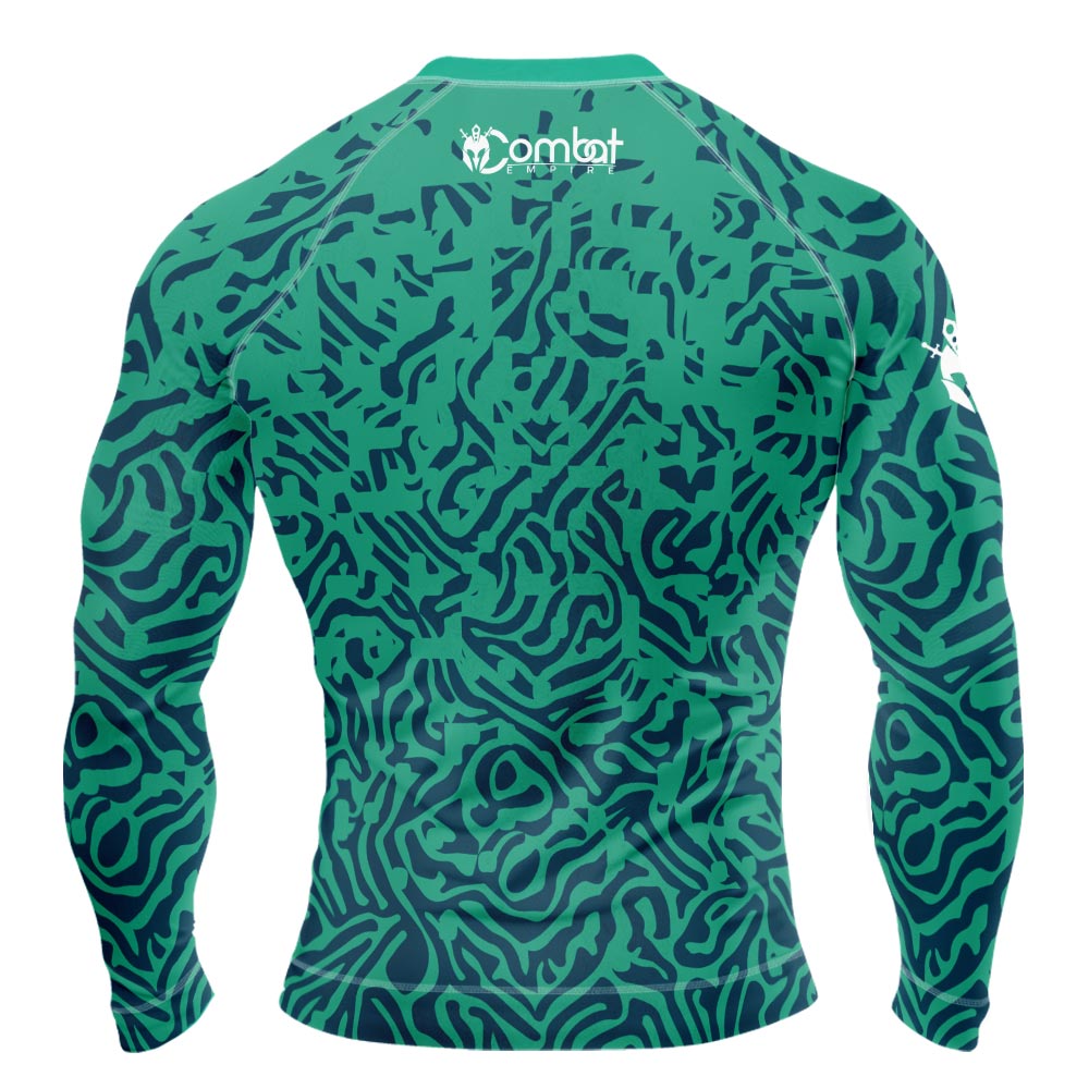 MMA Long Sleeve Green with Blue Texture Rash Guard