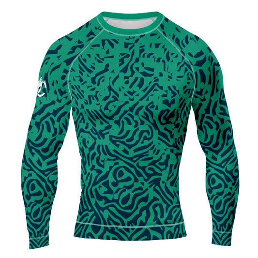 MMA Long Sleeve Green with Blue Texture Rash Guard