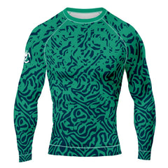 MMA Long Sleeve Green with Blue Texture Rash Guard