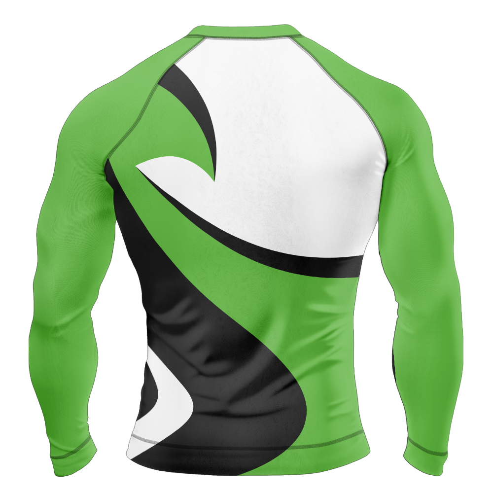 MMA Long Sleeve Green with Black & White Texture Rash Guard