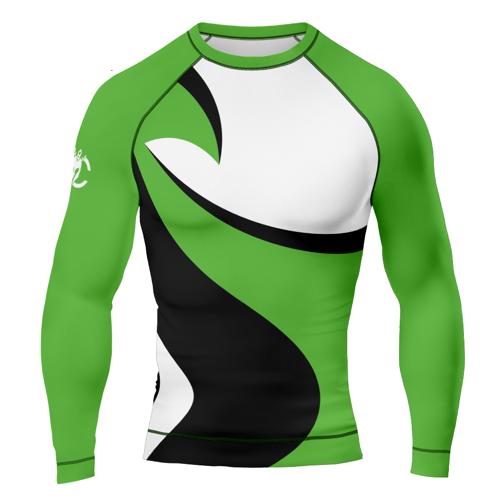 MMA Long Sleeve Green with Black & White Texture Rash Guard