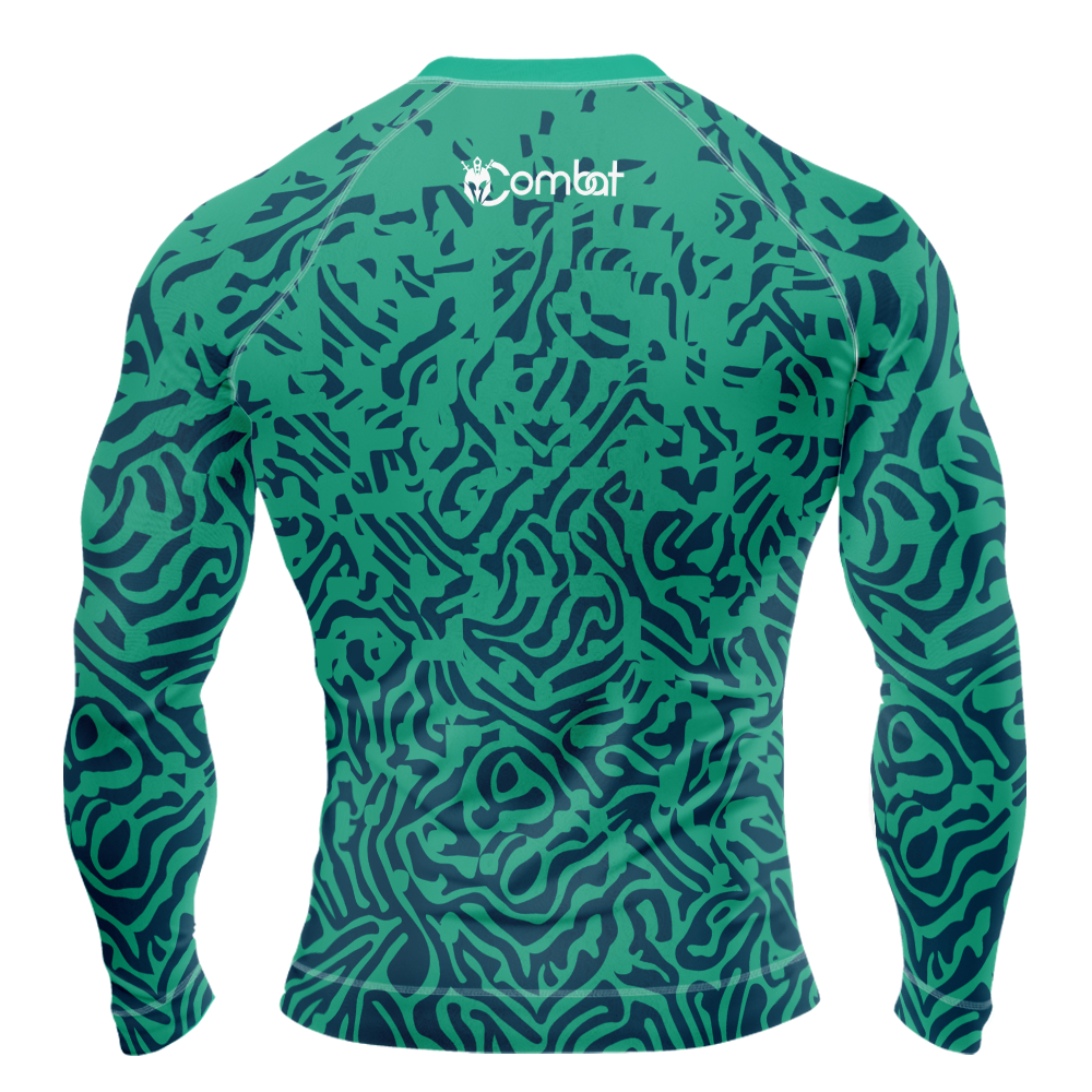 MMA Long Sleeve Green with Blue Texture Rash Guard