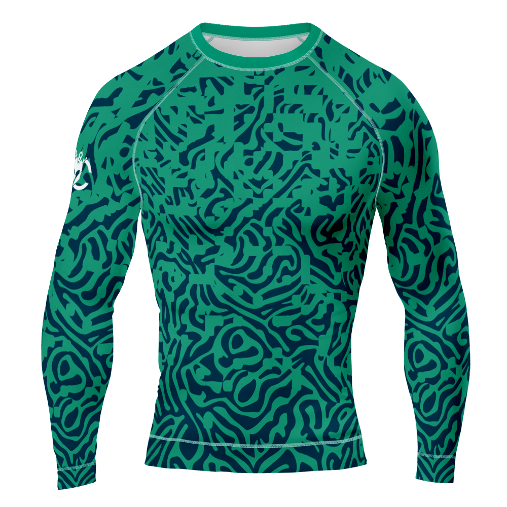 MMA Long Sleeve Green with Blue Texture Rash Guard