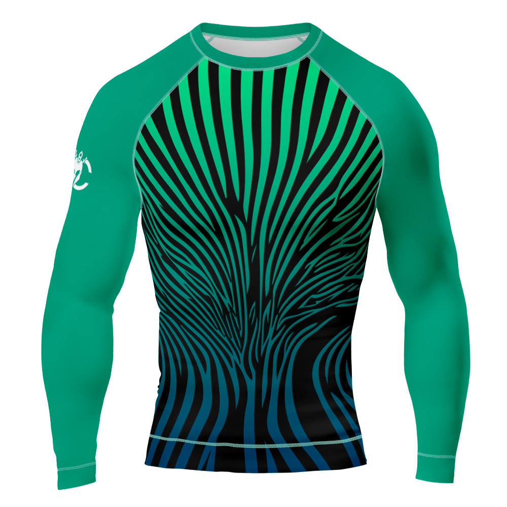 MMA Green Long Sleeve Black Texture Rash Guard