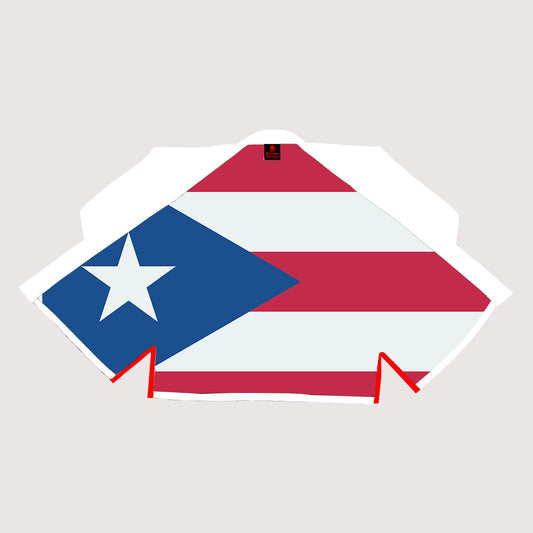 Puerto Rican Sublimation BJJ Gi – White Pearl Weave Patriotic Edition