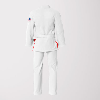 Puerto Rican Sublimation BJJ Gi – White Pearl Weave Patriotic Edition