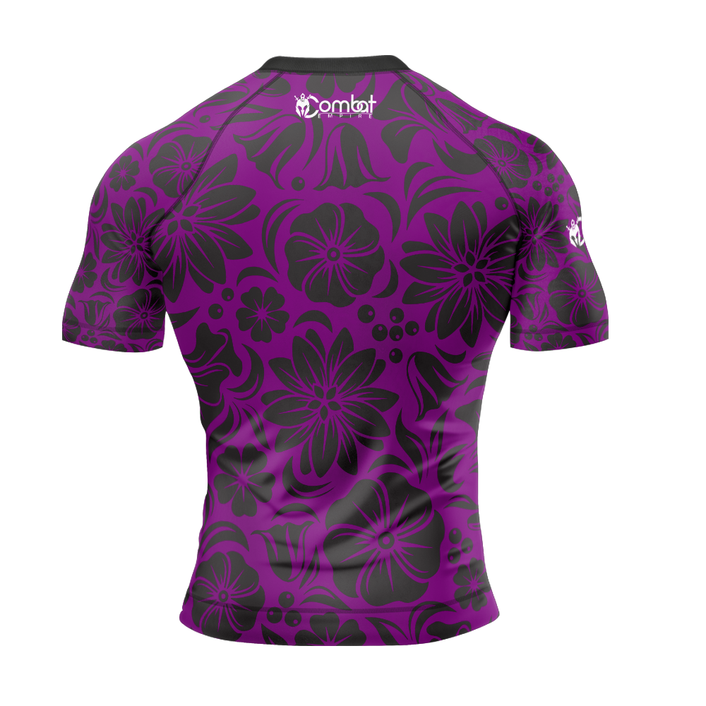 MMA Floral Purple Base Short Sleeve Rash Guard