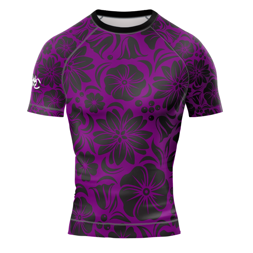 MMA Floral Purple Base Short Sleeve Rash Guard
