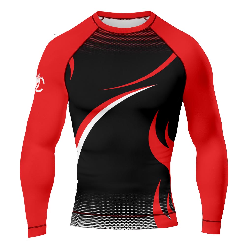 MMA Red Long Sleeve with Black Texture Rash Guard