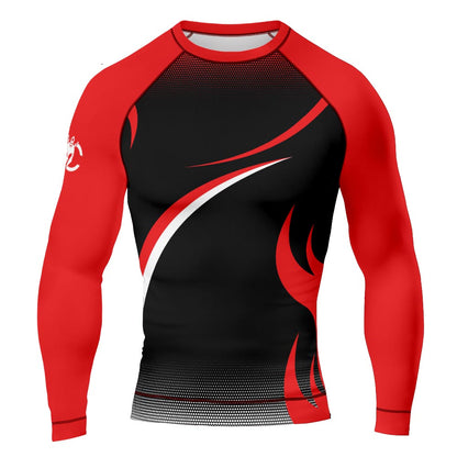 MMA Red Long Sleeve with Black Texture Rash Guard