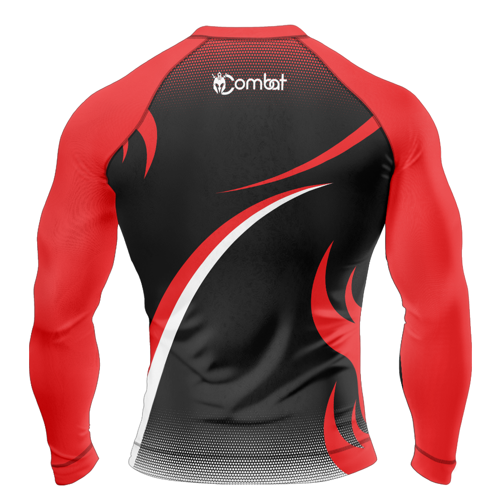 MMA Red Long Sleeve with Black Texture Rash Guard