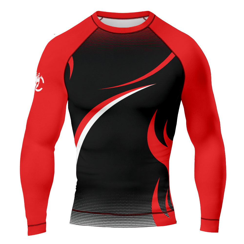 MMA Red Long Sleeve with Black Texture Rash Guard