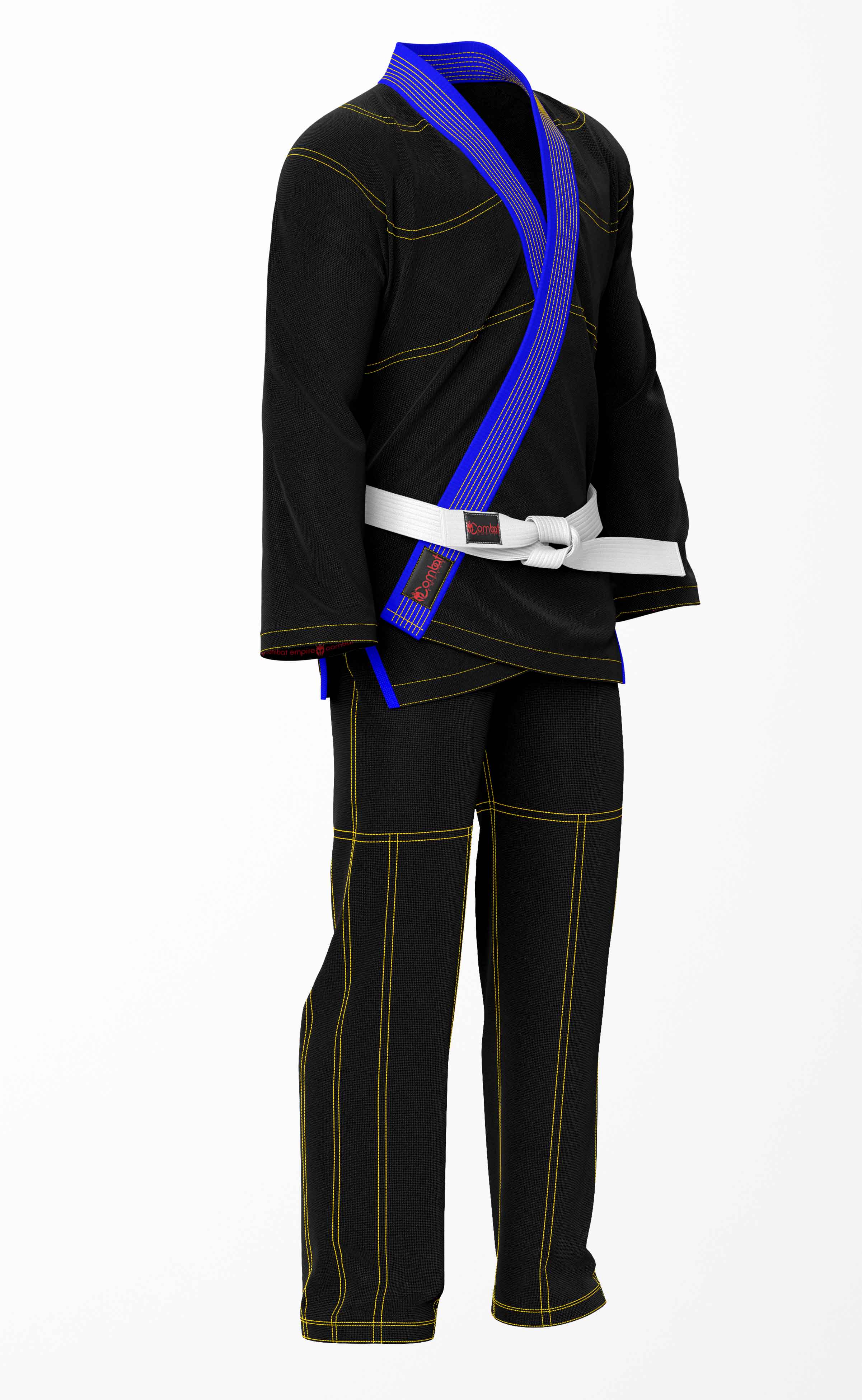 Combat Basic Black with Gold Stitching and Blue Lapel Brazilian Jiu Jitsu Gi (BJJ GI)
