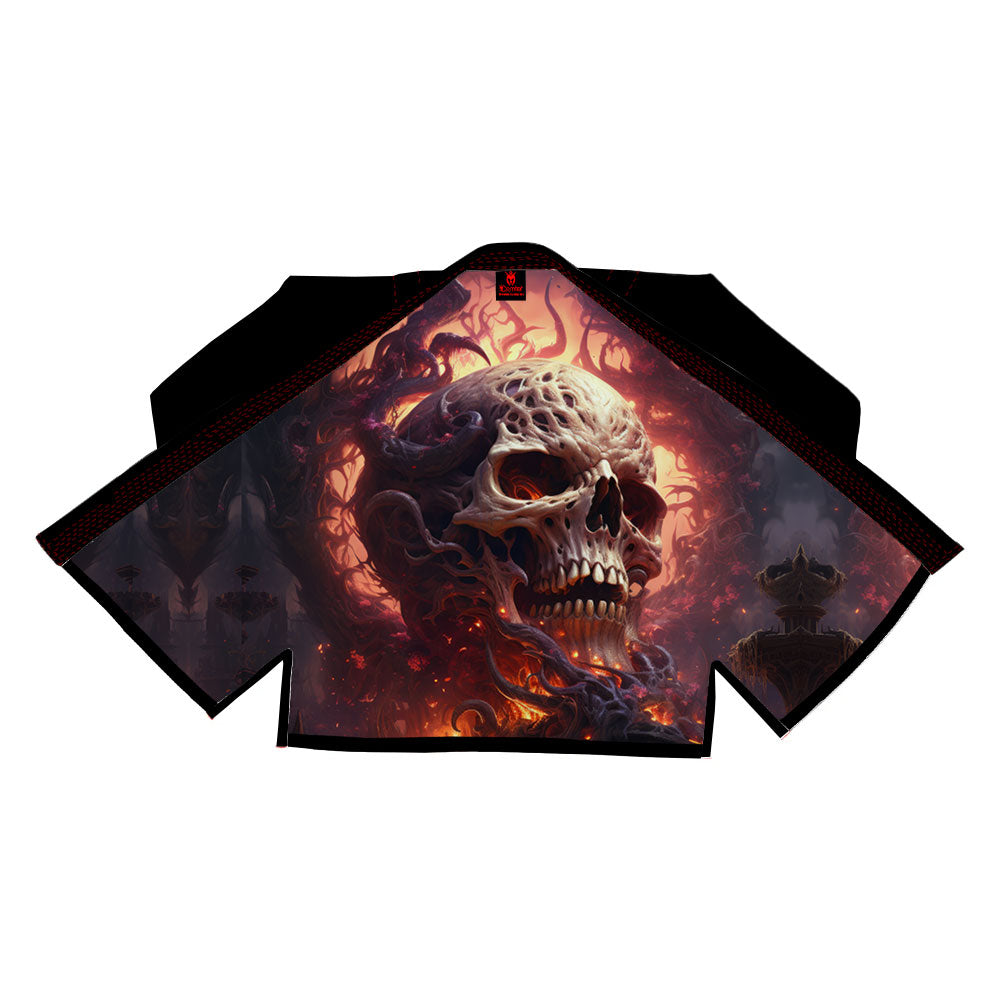 Black Fiery Skull Sublimation Brazilian Jiu Jitsu Gi - Red Lapel BJJ GI