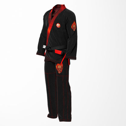 Black Fiery Skull Sublimation Brazilian Jiu Jitsu Gi - Red Lapel BJJ GI