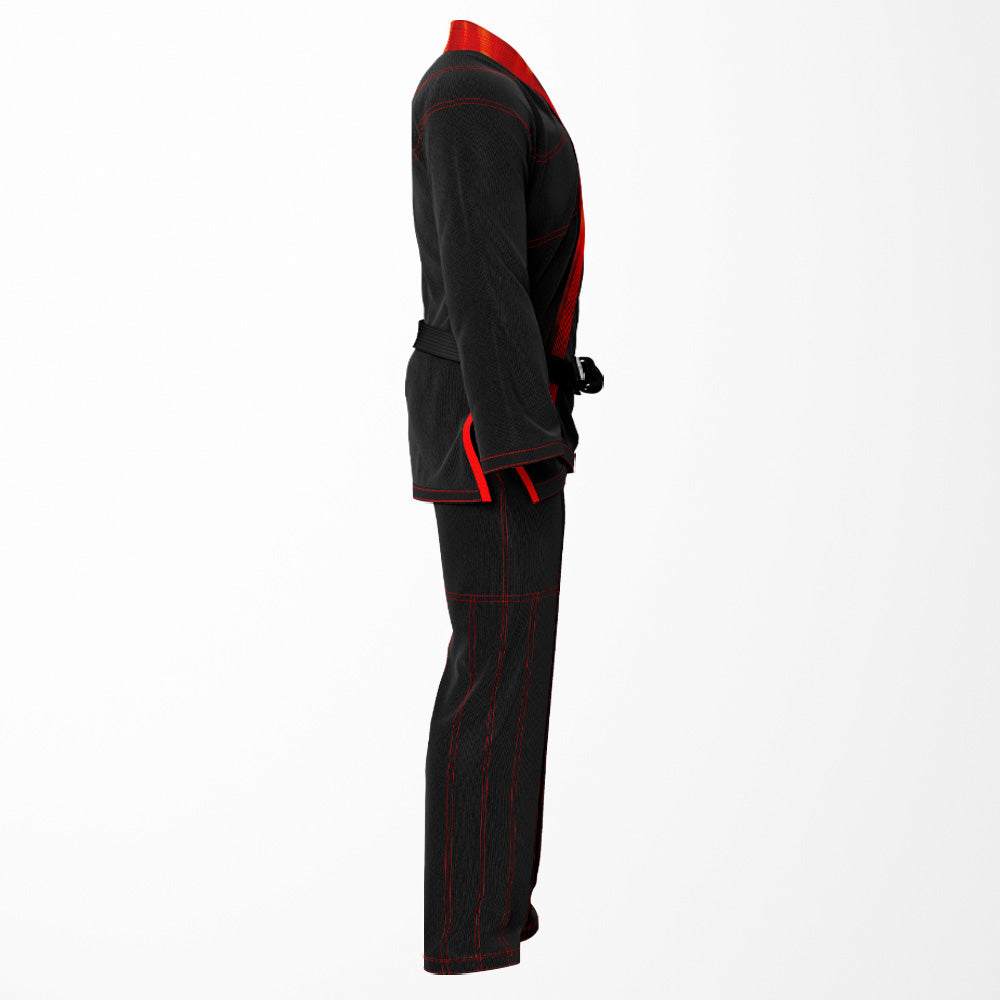Black Fiery Skull Sublimation Brazilian Jiu Jitsu Gi - Red Lapel BJJ GI