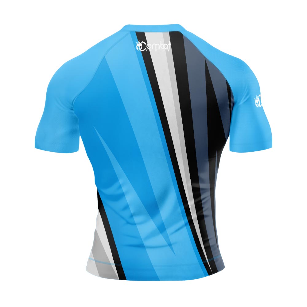 MMA Sky Blue Long Sleeve with Black Texture Rash Guard