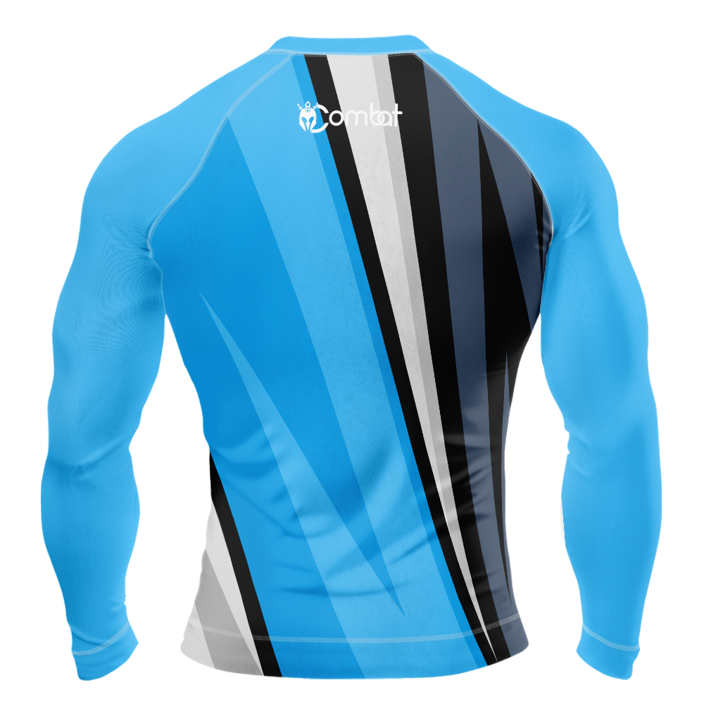 MMA Sky Blue Long Sleeve with Black Texture Rash Guard