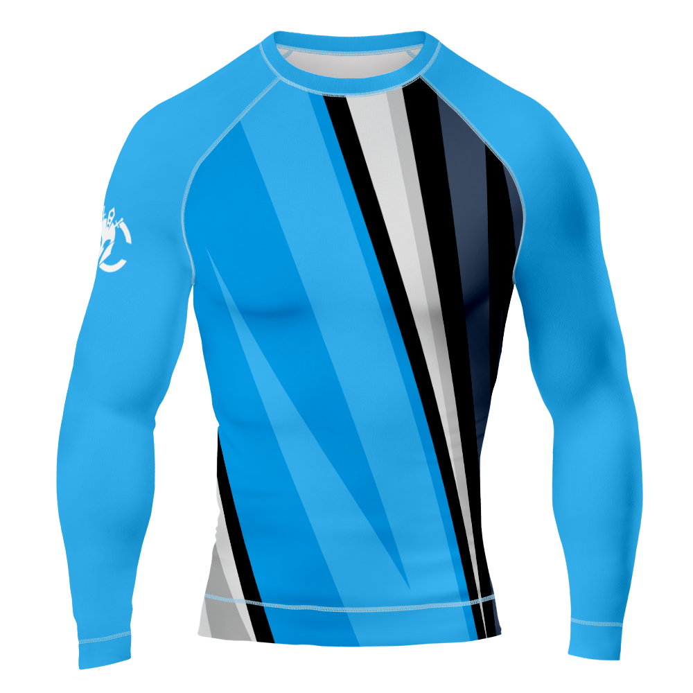 MMA Sky Blue Long Sleeve with Black Texture Rash Guard