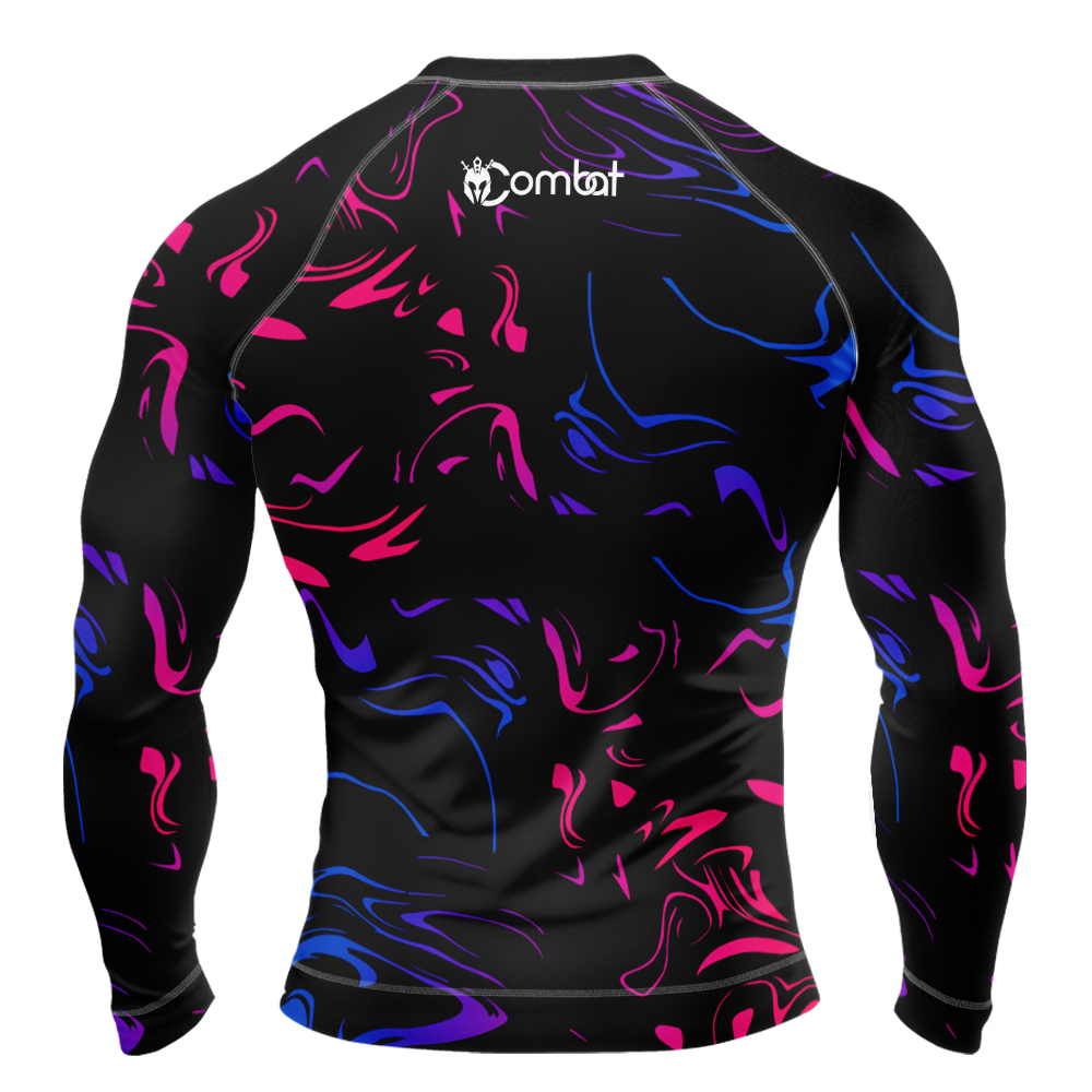 MMA Pink and Blue Smoke Long Sleeve Rash Guard