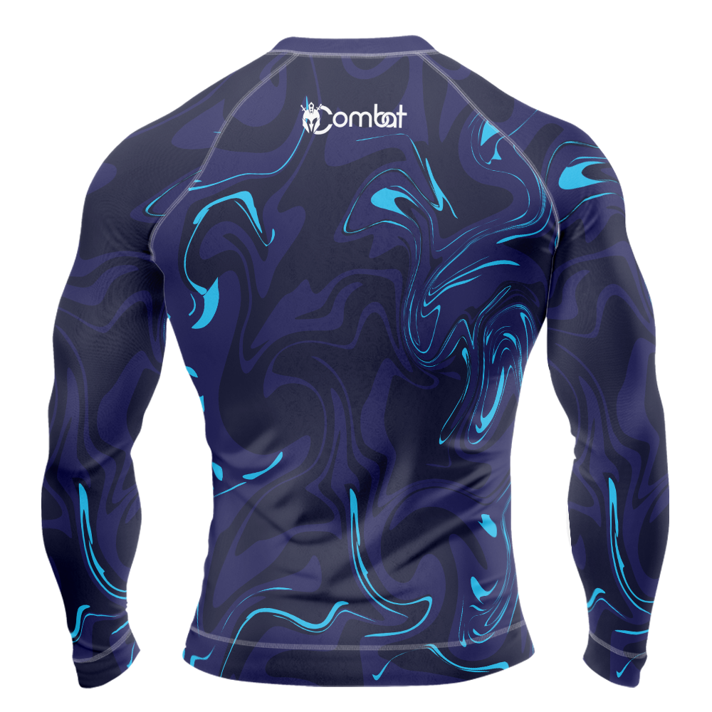 MMA Blue Smoke Rays Long Sleeve Rash Guard