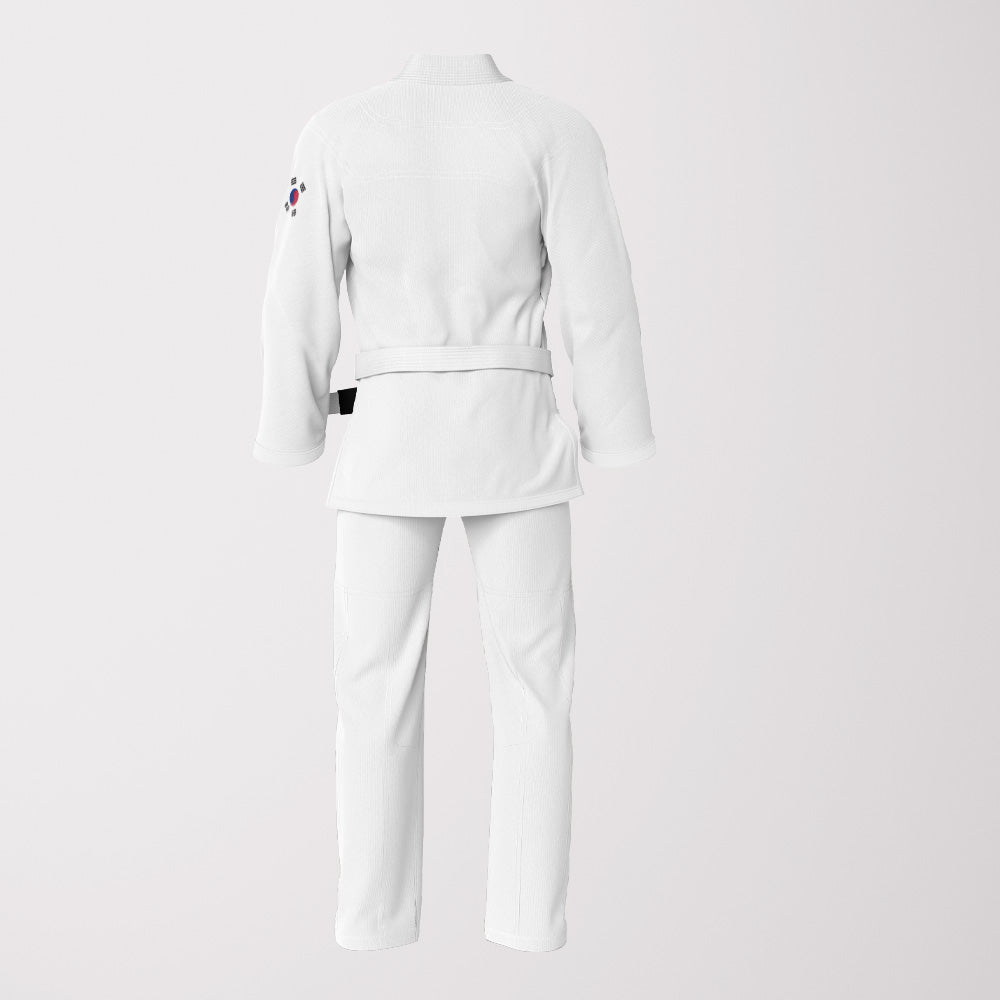 South Korean Flag Sublimation BJJ Gi – White Pearl Weave Prestige Edition