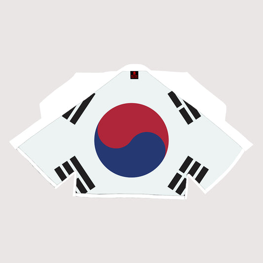 South Korean Flag Sublimation BJJ Gi – White Pearl Weave Prestige Edition