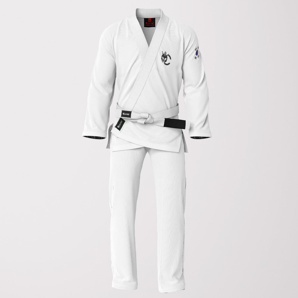 South Korean Flag Sublimation BJJ Gi – White Pearl Weave Prestige Edition