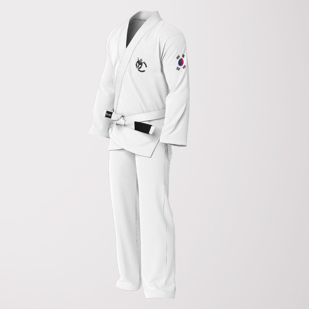 South Korean Flag Sublimation BJJ Gi – White Pearl Weave Prestige Edition